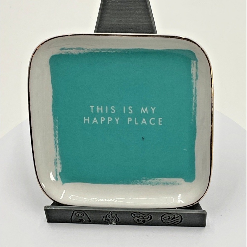 Tri-Coastal Design Teal & Gold Ceramic Trinket Dish - 'This is My‎ Happy Place'